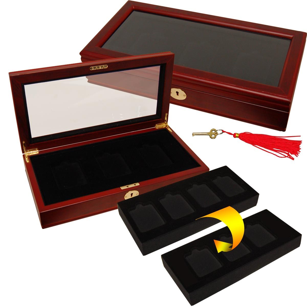Wood Display Box for 3 or 4 Graded Coins