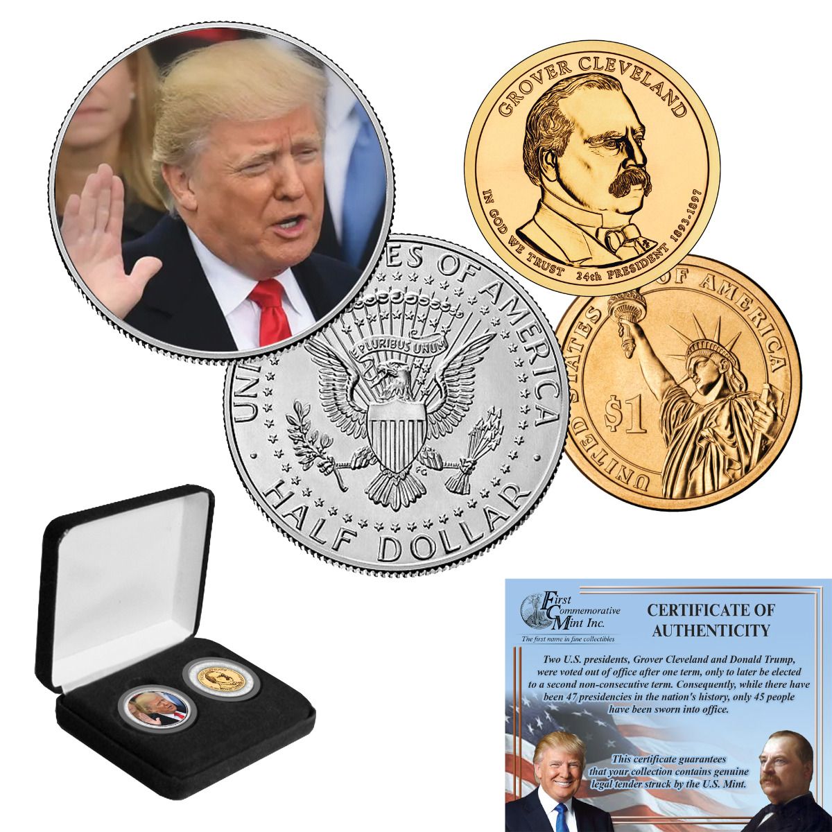 TRUMP ナムコ 缶バッジ セット トランプ 全種 フルコンプ セット Colorized 47th U.S. President Donald Trump Set | Littleton Coin