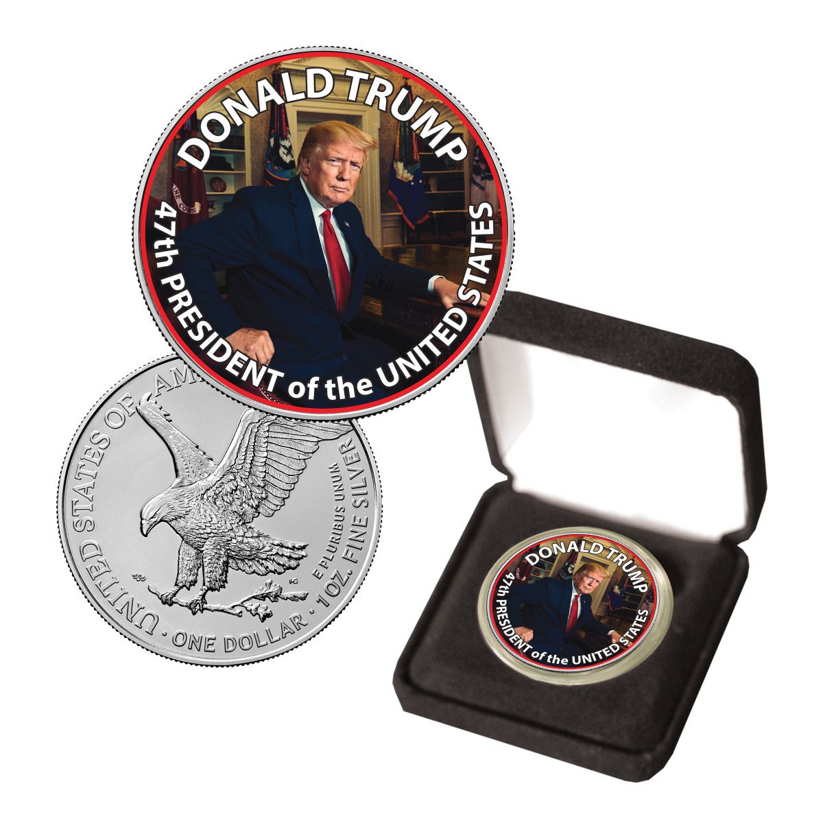 Trump 2024 Silver Eagle Colorized Coin in Display Case