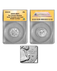 2019-W San Antonio Missions Quarter MS67 GREAT AMERICAN COIN HUNT