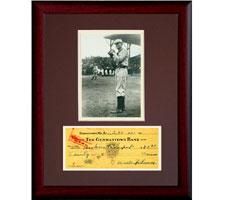 Framed Repligraph Photo & replica of signed check-Walter Johnson 1