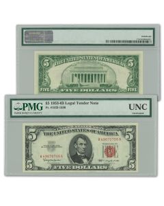  1963 $5 LEGAL TENDER RED SEAL PMG CERTIFIED UNCIRCULATED