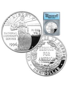 1996 National Community Service Commemorative Proof Silver Dollar ANACS PR DCAM