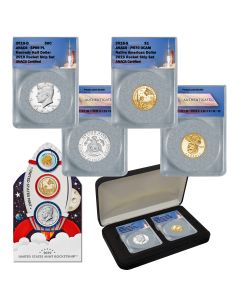 2019 Apollo 11 Rocketship Coin Set -  JFK MS69 PL &  Native American Dollar PR70 