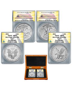  2021 American Silver Eagle Type 1 & Type 2 MS70 First Release 2 coin set