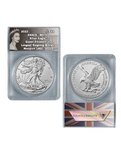  2022 $1 American Silver Eagle MS70 - Queen Elizabeth II Legacy Label