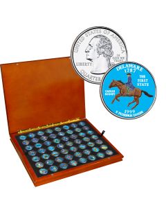 Colorized State Quarters, Complete Set of 56 in Wood Box