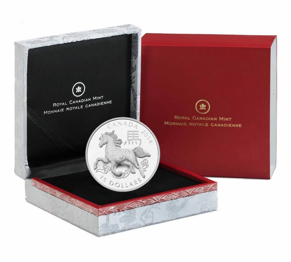 OGP/COA 2014 $15 Canada Year of the Horse 1 oz Fine Silver Proof Coin 