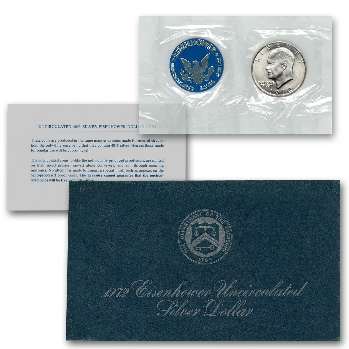 BU 40% Silver from Blue Box 1972 Eisenhower Dollar Roll S Uncirculated 