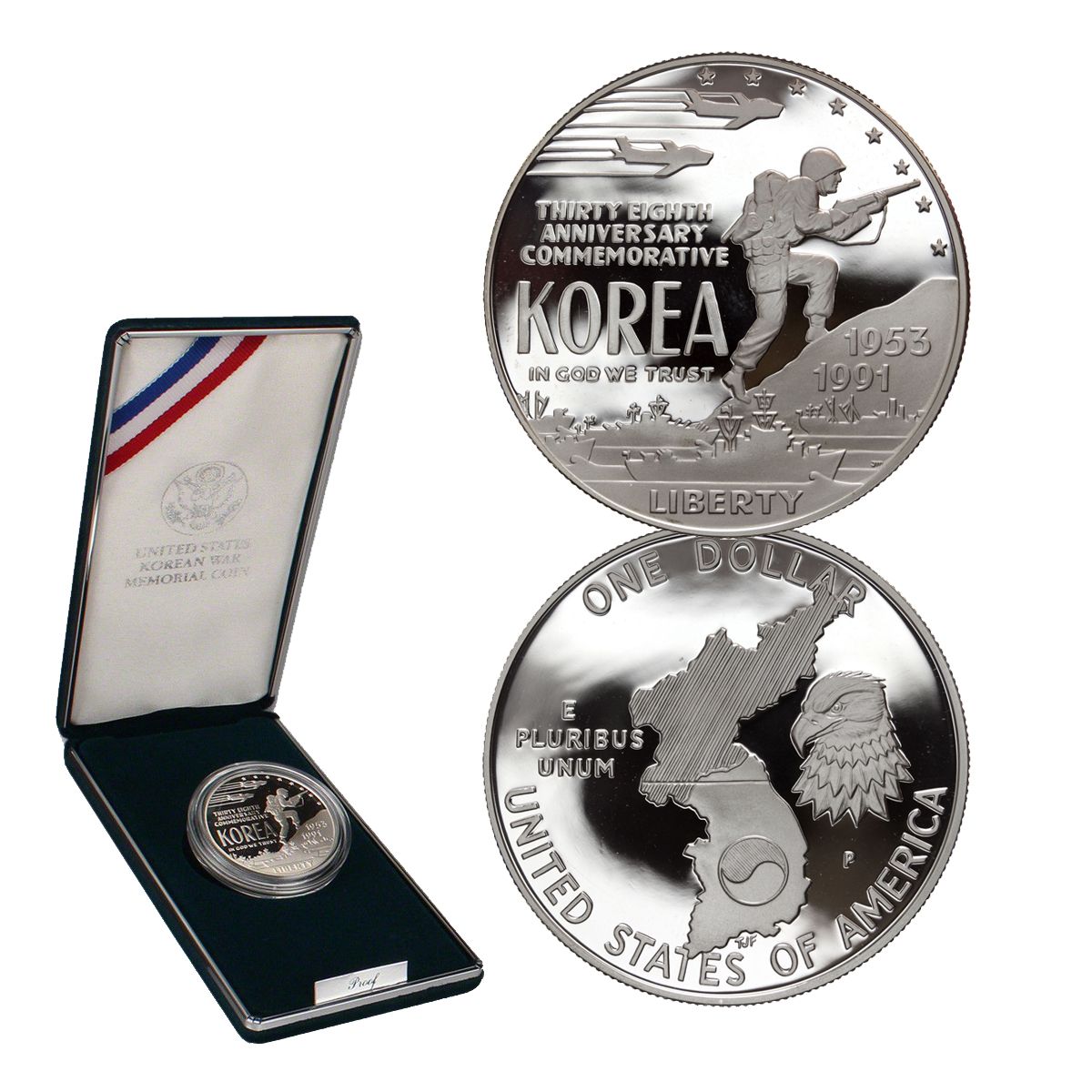 1 1991 D Korean War Memorial $1 Commemorative MS/UNC Silver Dollar w/ COA &Box 