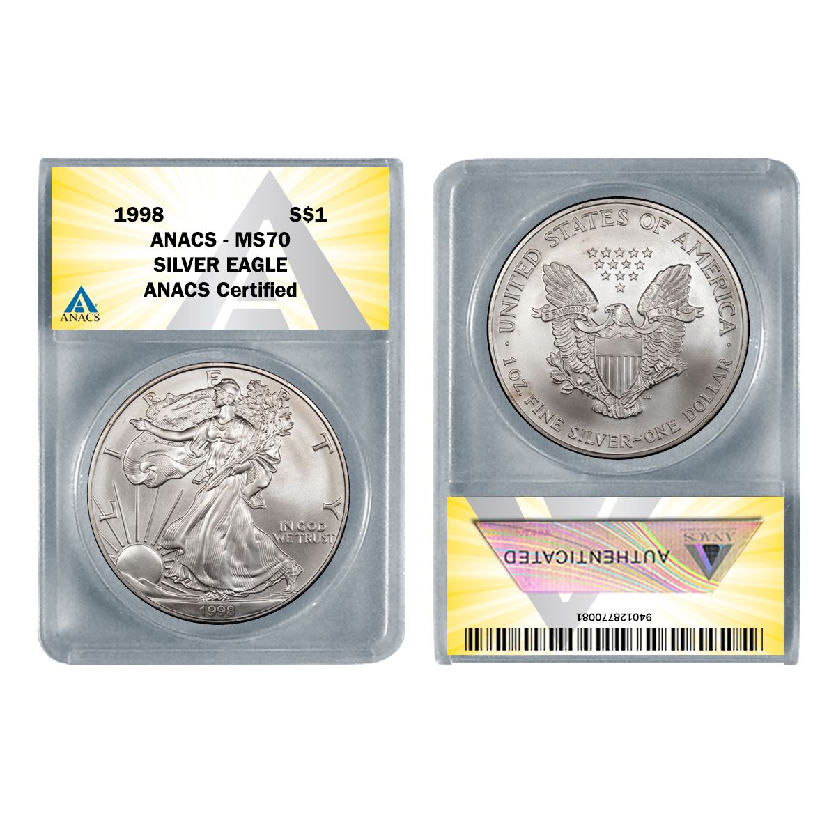 1998-P $1 Proof American Silver Eagle 1 oz ASE in OGP & COA 