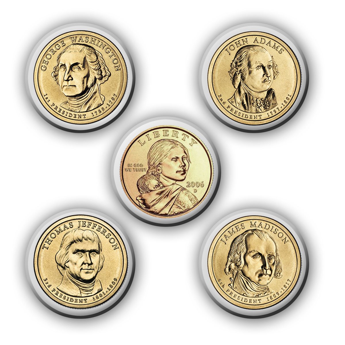 ONE US DOLLAR COIN ($1) US America One Dollar coin Presidential - FREE  SHIPPING