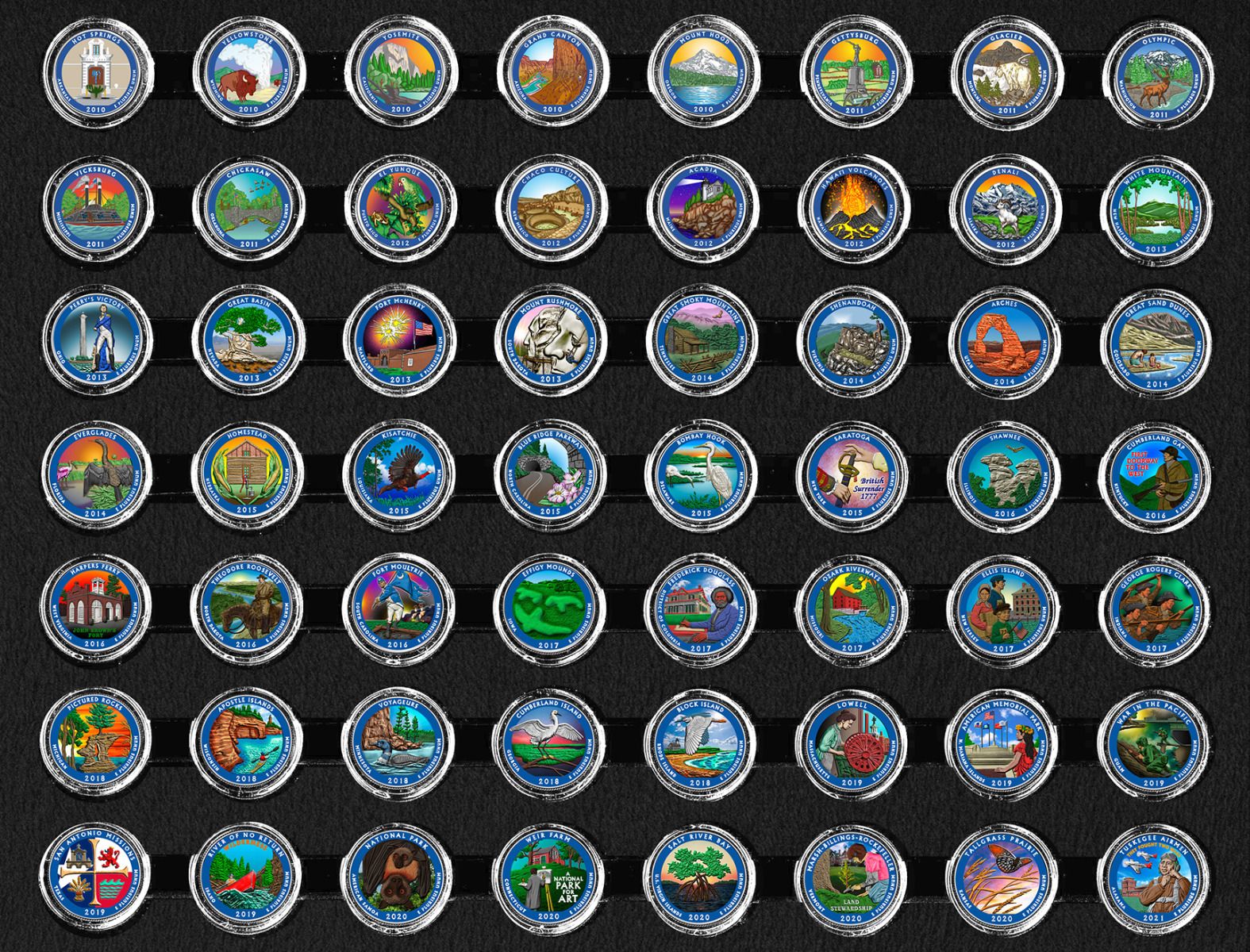 National Park Quarter Colorized Complete set (2010-2021) - America the Beautiful