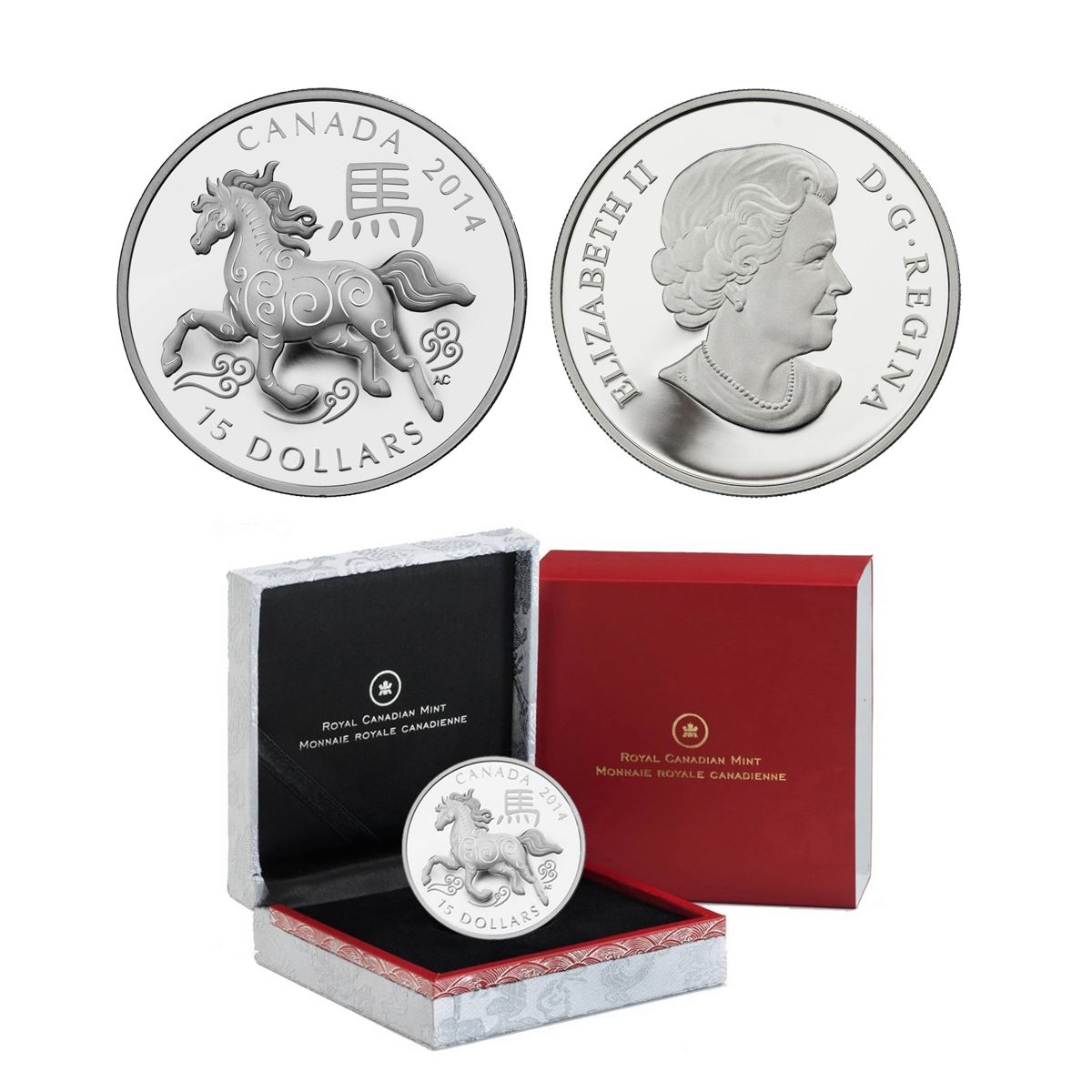 Canada 2014 $15 Year of the Horse 99.99% Pure Silver Lunar Lotus Proof Coin 