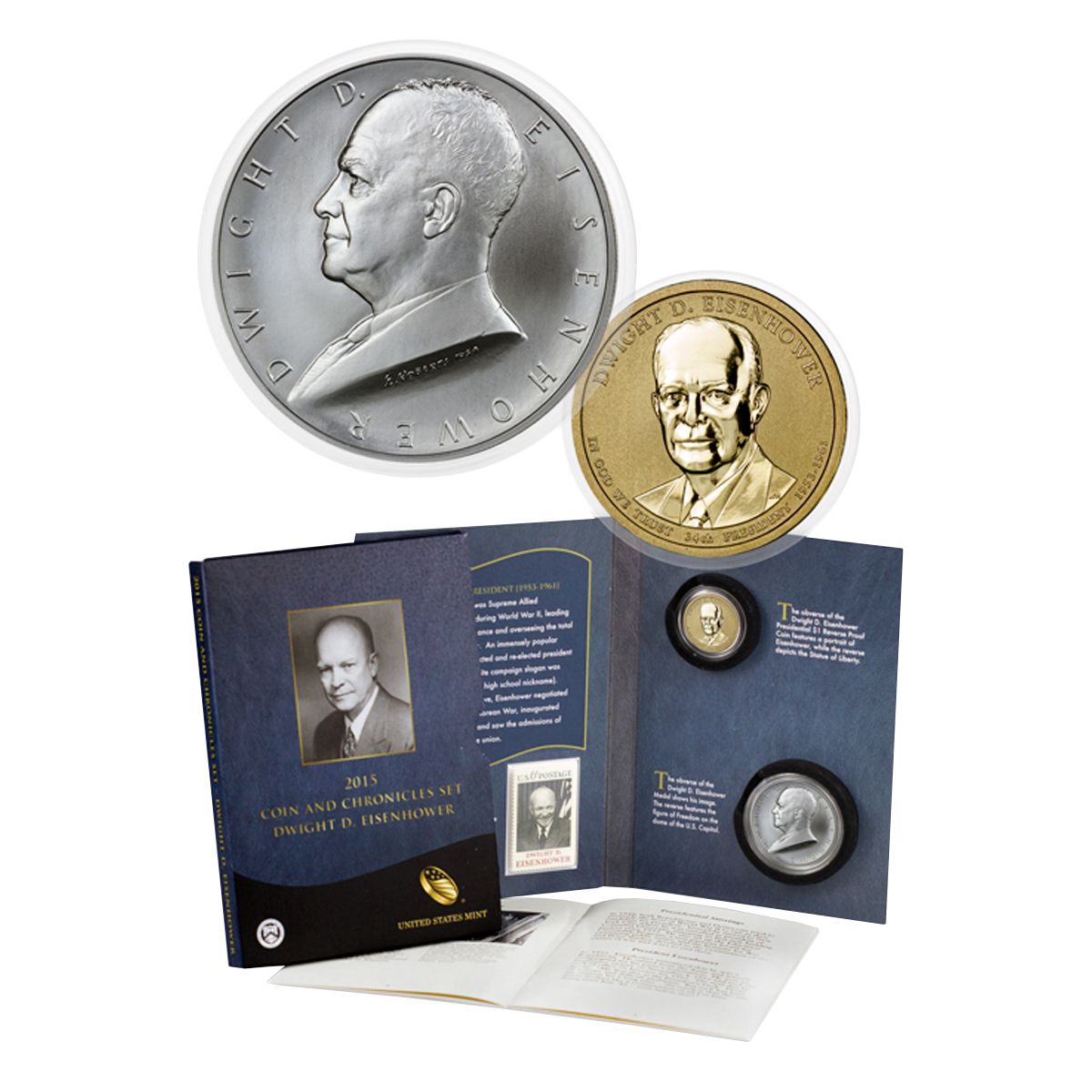 2015-D Dwight D 2 coins! Eisenhower Presidential Dollars positions A & B 