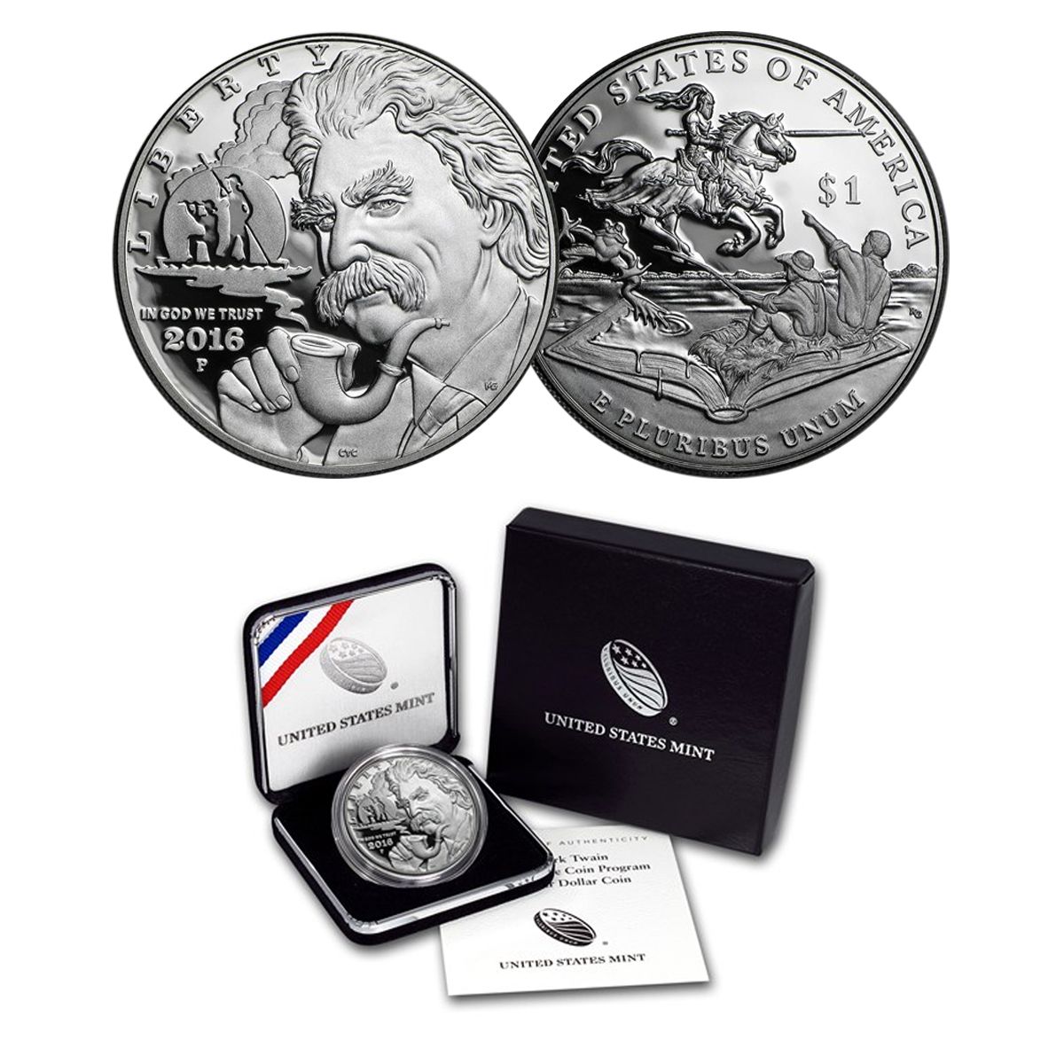 2016-P UNC $1 Silver Mark Twain Commemorative NGC MS70 Blue ER Label 