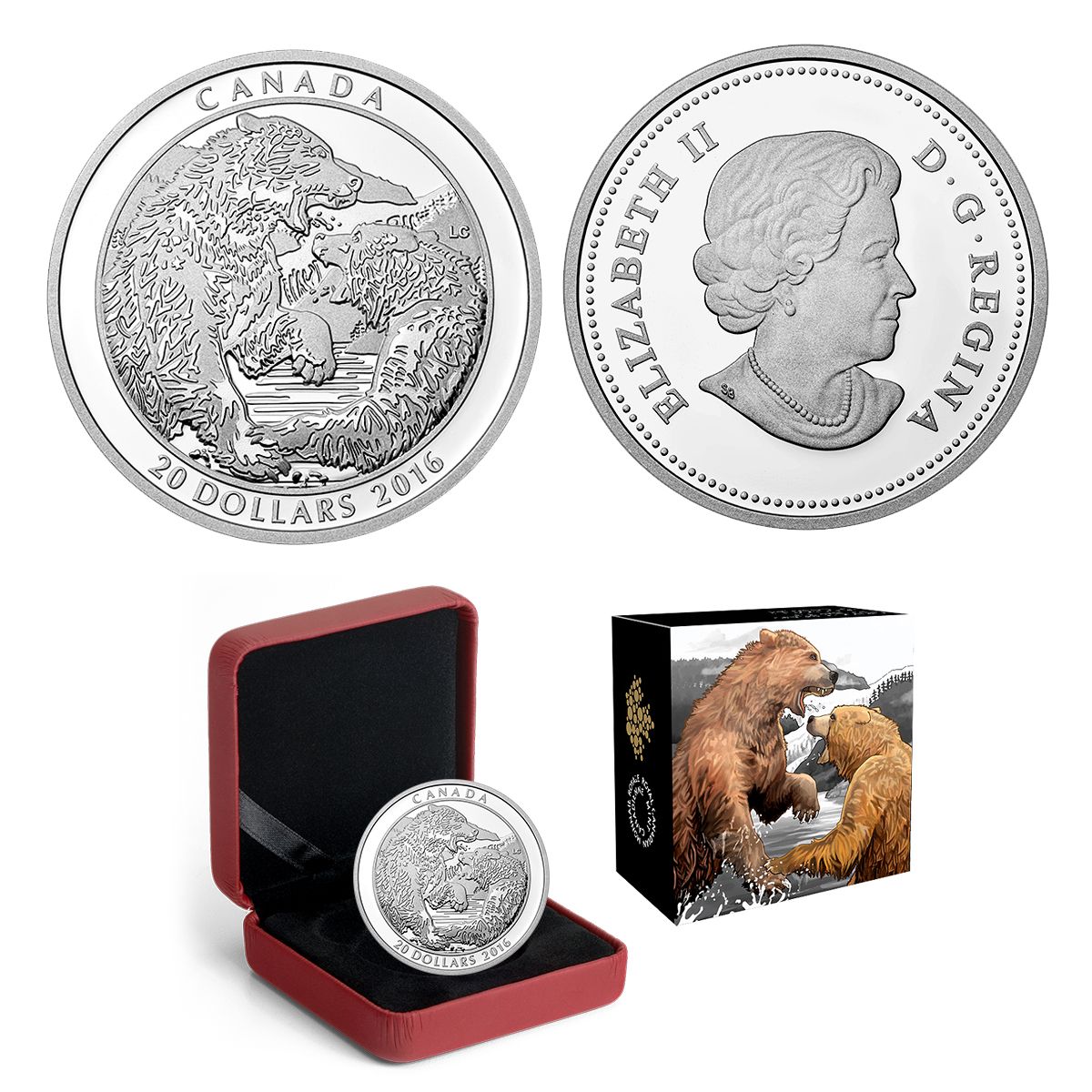 2016 $20 Majestic Animal Series Pure Silver Color Proof Commanding Canada Lynx 