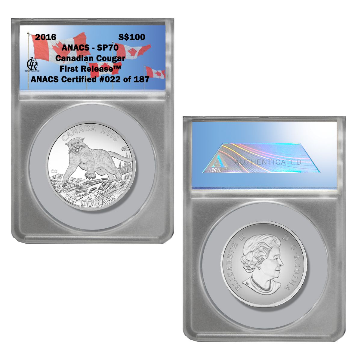2016 Canada $100 for $100 Cougar 1 oz Fine Silver Coin 