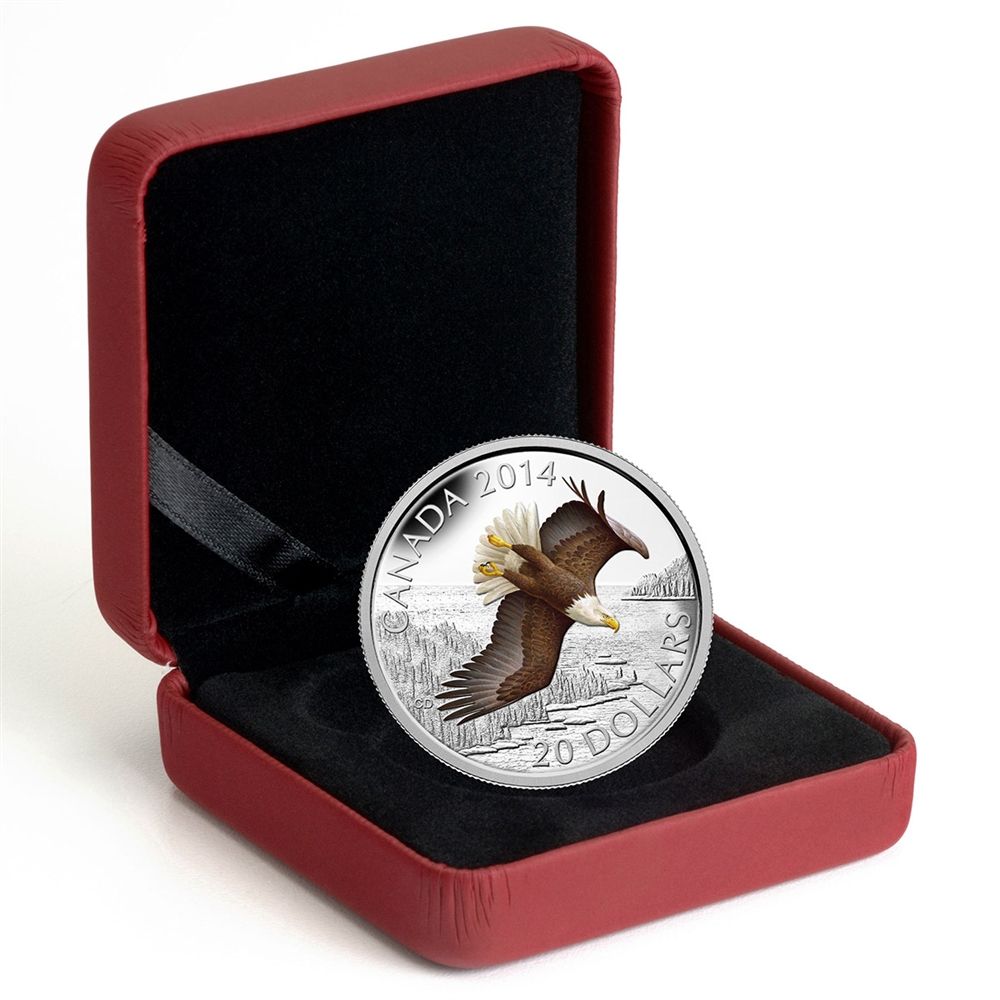 2014 $20 Canada Soaring Bald Eagle Color Proof Fine Silver Coin