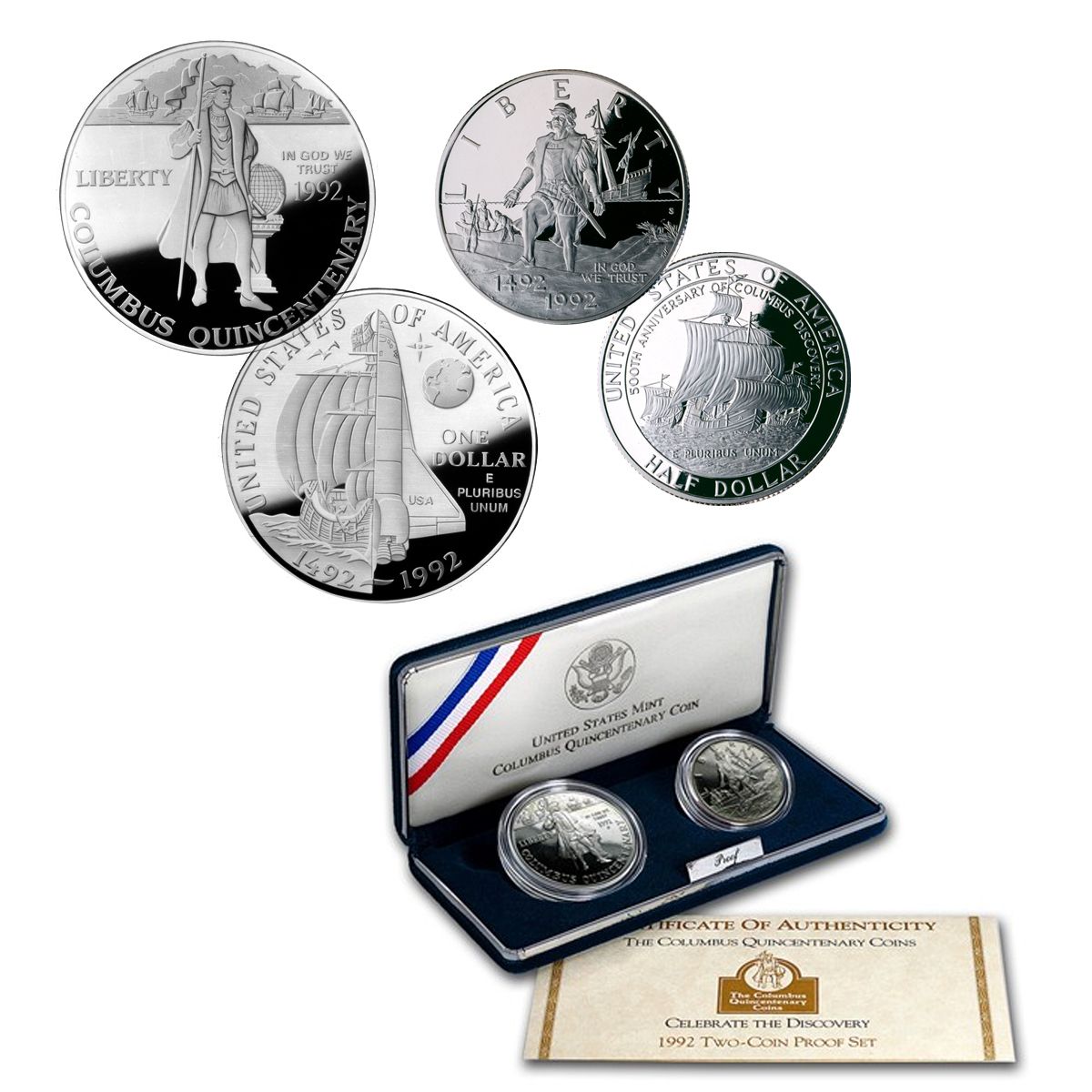 1992 Columbus Quincentenary 2-Coin Set  $1 & 50C Commemorative PROOF ALL 