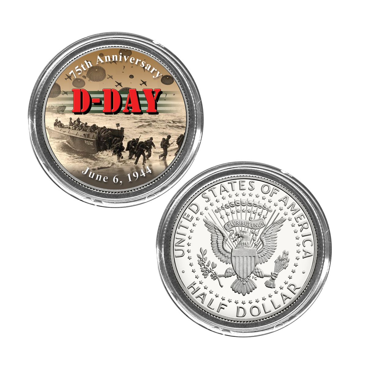 1 Regular 2019 D-Day Juno Beach 75th Anniversary Normandy $2 coins 1 Colored 