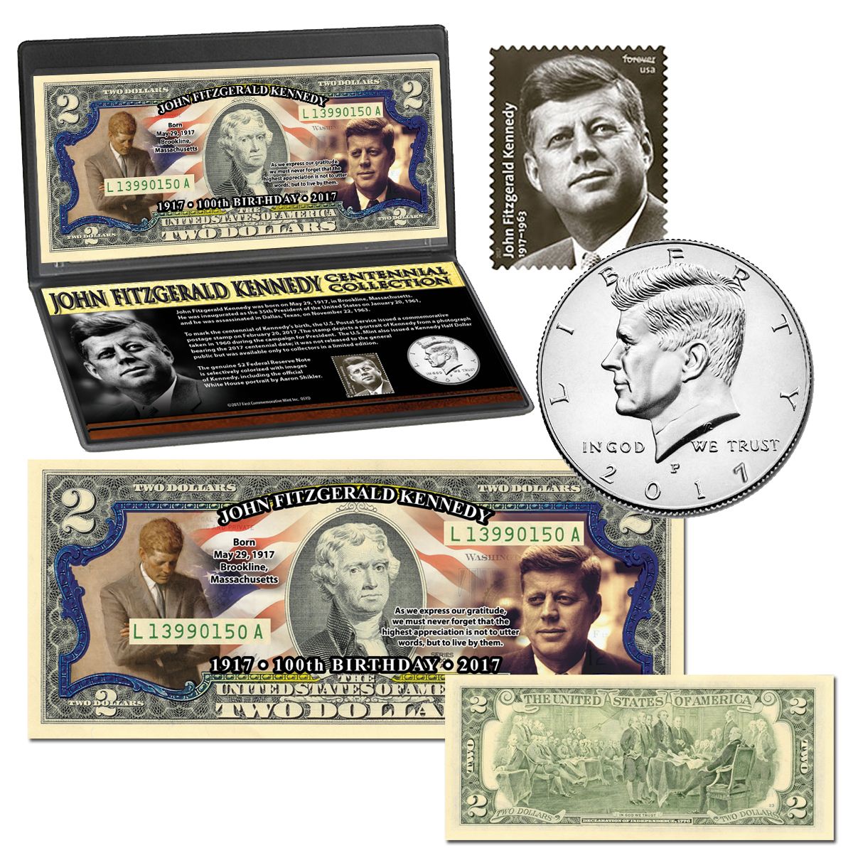 JOHN F Set JFK*100 KENNEDY 100th BIRTHDAY 2017 Kennedy Half Dollar 2-Coin U.S 