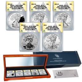 2011 American Silver Eagle 25th Anniversary 5-Coin Set ANACS 70