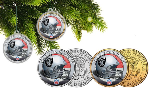 NFL 2 Coin set Christmas Tree Ornaments- Official-Oakland Raiders 1