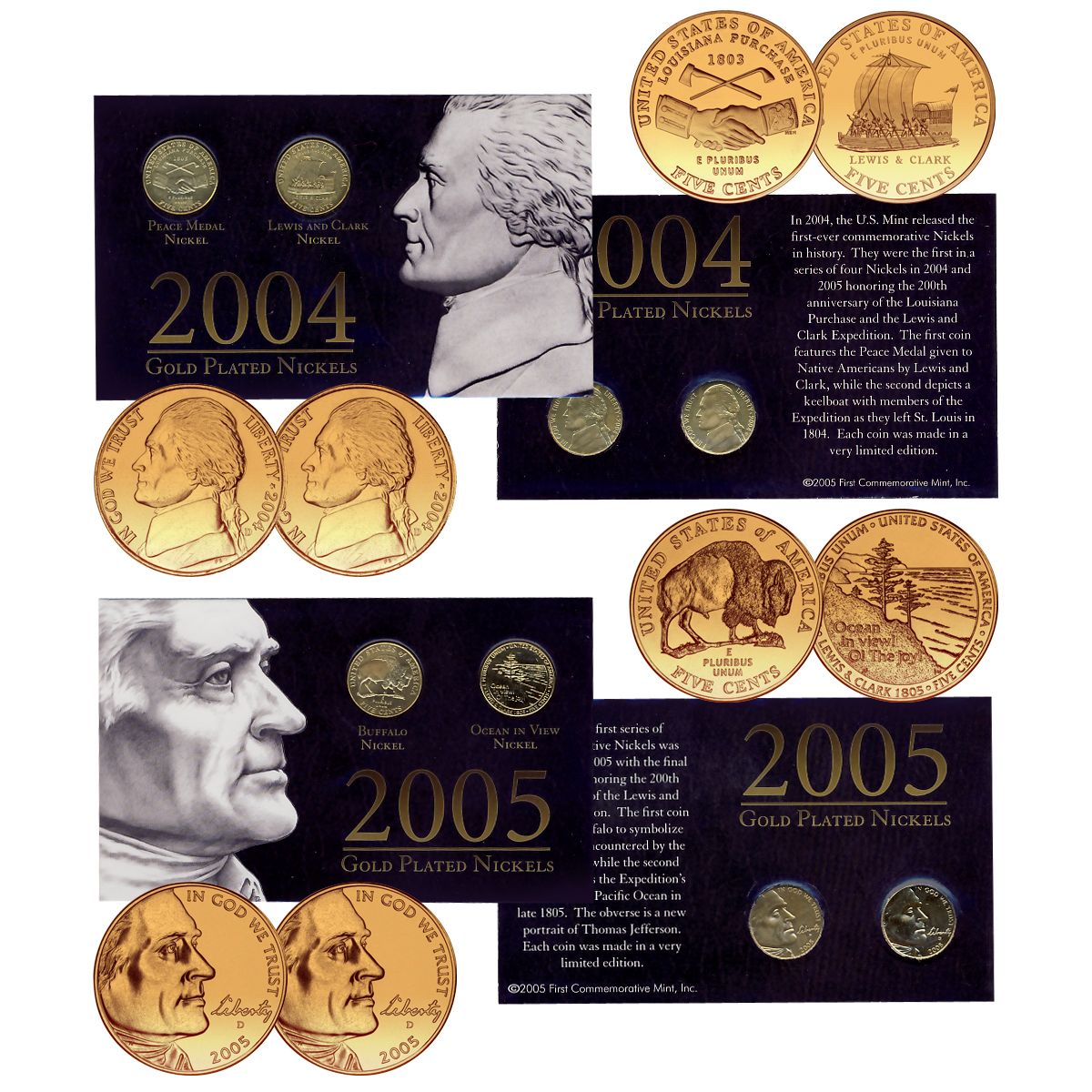 2004 and 2005 Nickels, 24k Gold Plated - The Patriotic Mint
