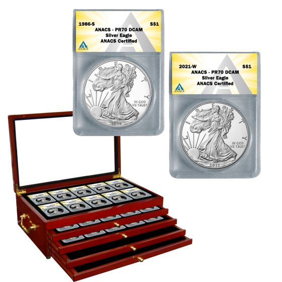 American Proof Silver Eagle PR70 Complete 35 Coin Date Set (1986-2021) 1