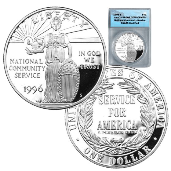 1996 National Community Service Commemorative Proof Silver Dollar ANACS PR DCAM 1