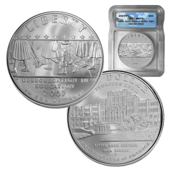 2007 Little Rock School Desegregation Commemorative Silver Dollar MS70 1