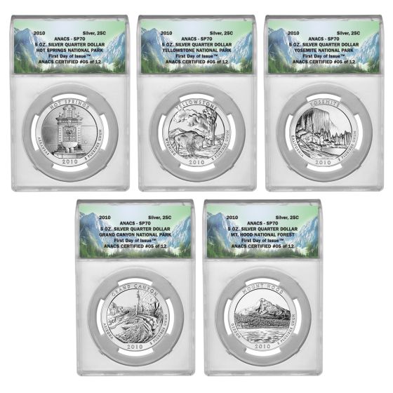 2010 5 Oz Silver ATB 5 Coin Set ANACS SP70 The Patriotic Mint