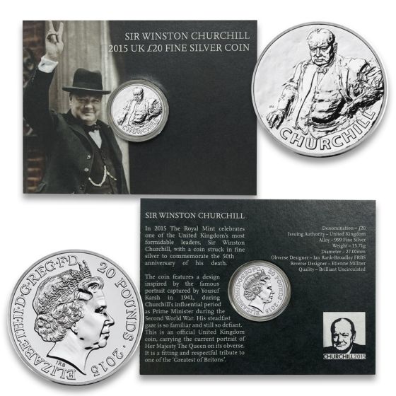 2015 Sir Winston Churchill £20 Fine Silver Coin 1