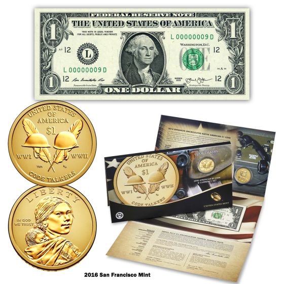 2016 Code Talkers American $1 Coin and Currency Set 1