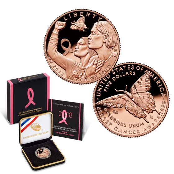 2018-W $5 Breast Cancer Awareness Gold Proof Coin (OGP/COA) 2