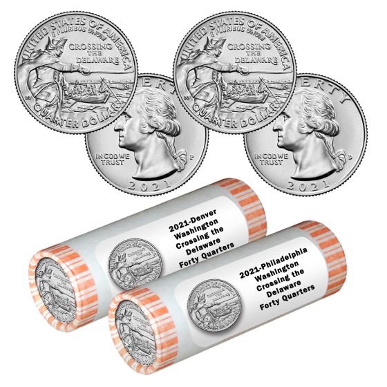 2021-P+D George Washington Crossing the Delaware Uncirculated Quarter Roll (80 coins) 1