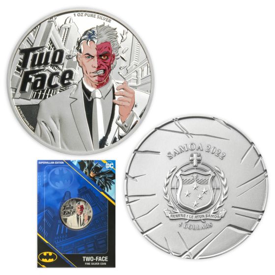 2022 DC Comics Two Face supervillain 1oz Silver $5 Coin - Samoa 1