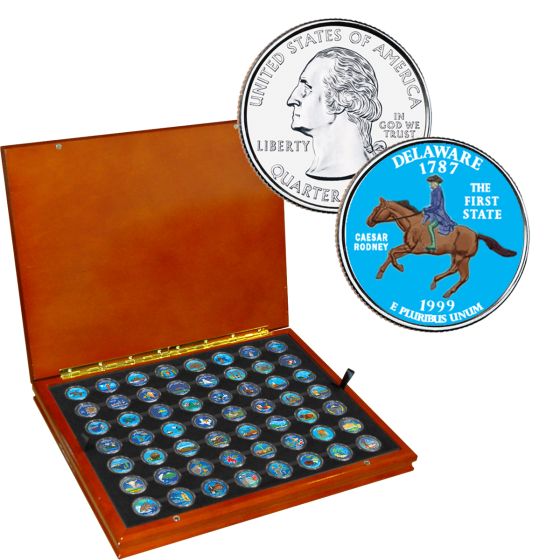 Colorized State Quarters, Complete Set of 56 in Wood Box 1