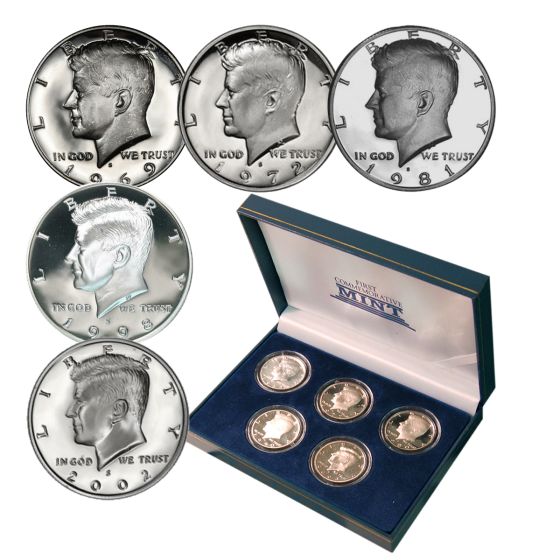 5 Decades of S Mint Proof JFK Half Dollars 1