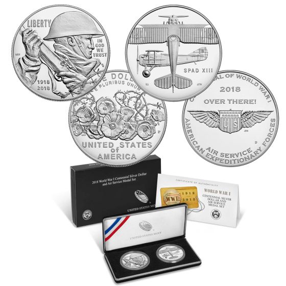 2018 Centennial WW1 Silver Dollar and Medal Set-Air Service 2
