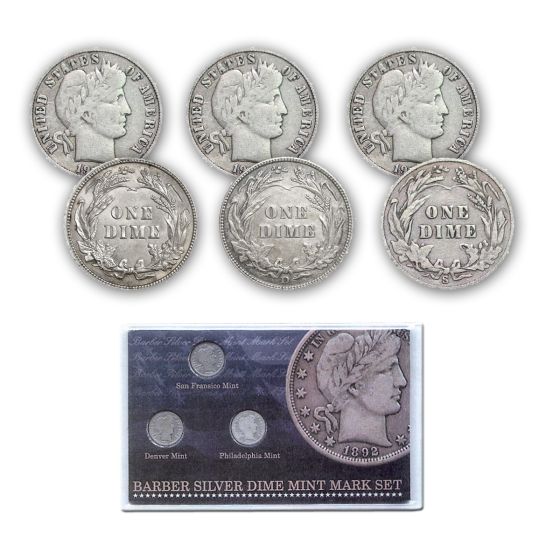 Barber Silver Dime Mint Mark Set 1