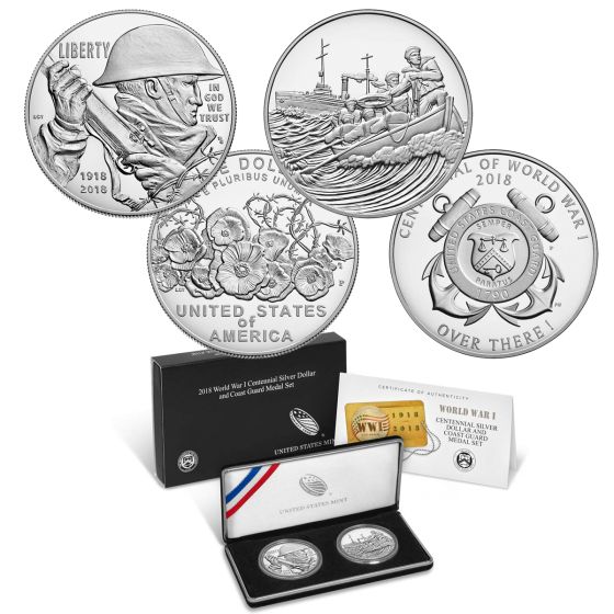 2018 Centennial WW1 Silver Dollar and Medal Set-Coast Guard 2