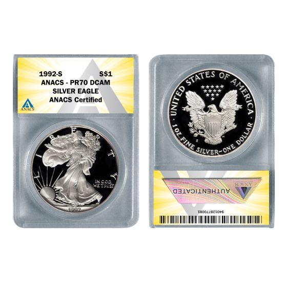 1992 S American Silver Proof Eagle 1oz coin PR70 1