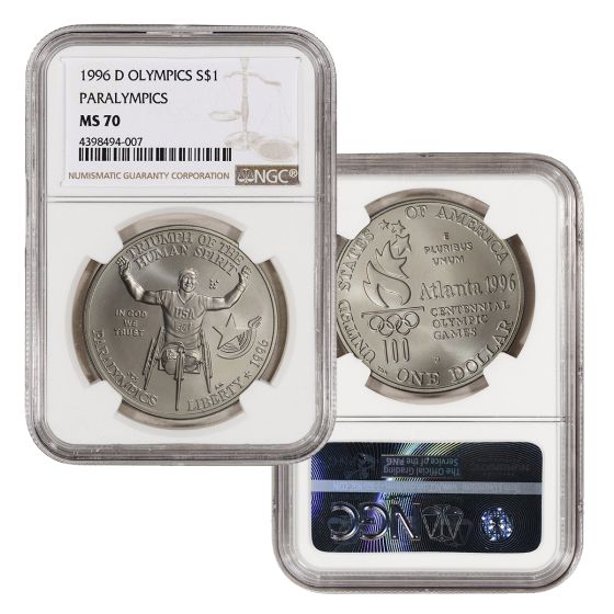 1996-D Olympic Paralympic Uncirculated Silver Dollar MS70 NGC 2