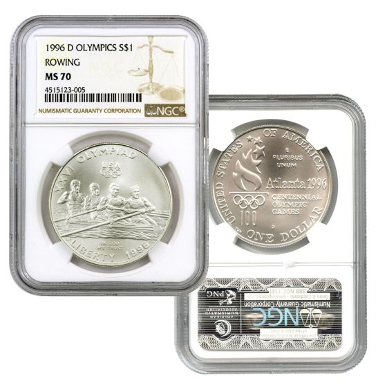 1996-D Olympic Rowing Uncirculated Silver Dollar MS70 NGC 2