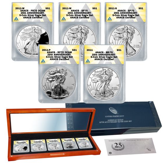 2011 American Silver Eagle 25th Anniversary 5-Coin Set ANACS 70  (ogp/coa) 1