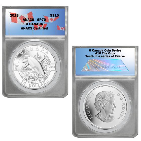 2013  O Canada 1/2 oz Silver $10-Orca SP70 1