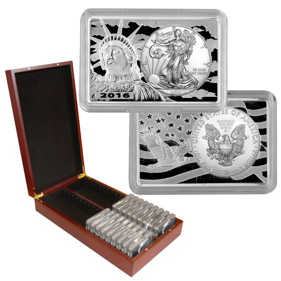 2016 Silver Eagle 1oz Coin in-cased in Statue Of Liberty 2 Oz Bar .999 -2016 1