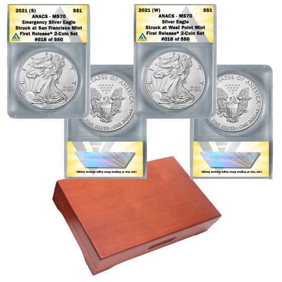 2021 American Silver Eagle MS70 First Release 2 coin set 1